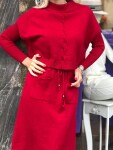 Комплект рокля с пуловер в червено