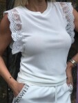 Блуза в бял цвят с дантелен ръкав 2