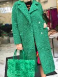 Палто от естествена агнешка вълна в зелен цвят