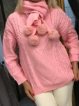 Комплект пуловер с шал в розово