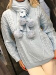 Комплект пуловер с шал в синьо