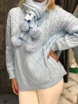 Комплект пуловер с шал в синьо