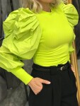 Блуза в неонов цвят с буфан ръкав