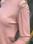 Блуза фино плетиво с декорация по раменете в розово