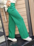 Панталон от памучно трико с широк крачол в зелено