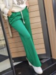 Панталон от памучно трико с широк крачол в зелено