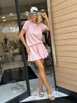 Комплект с инкрустирани камъчета в розово