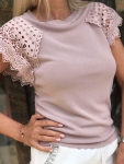 Блуза пепел от рози с дантелен ръкав