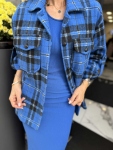 Комплект с карирана риза в син цвят