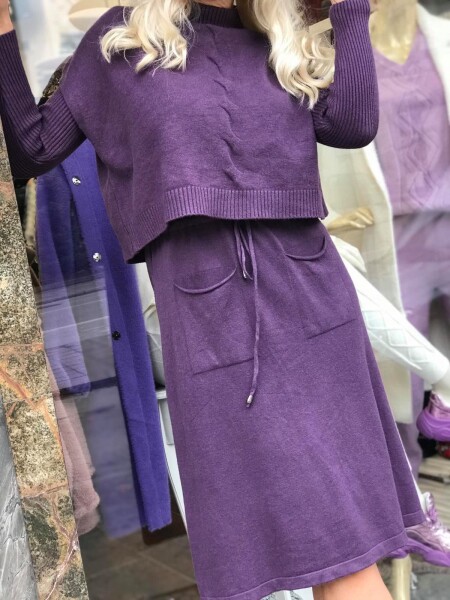 Комплект рокля с пуловер в лила