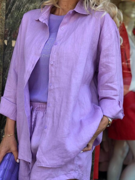 Комплект с къси панталони в светло лилав цвят