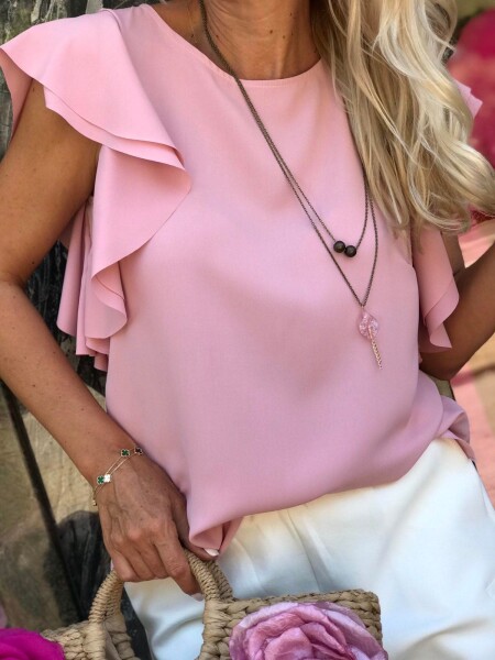 Блуза в розово с къдрички