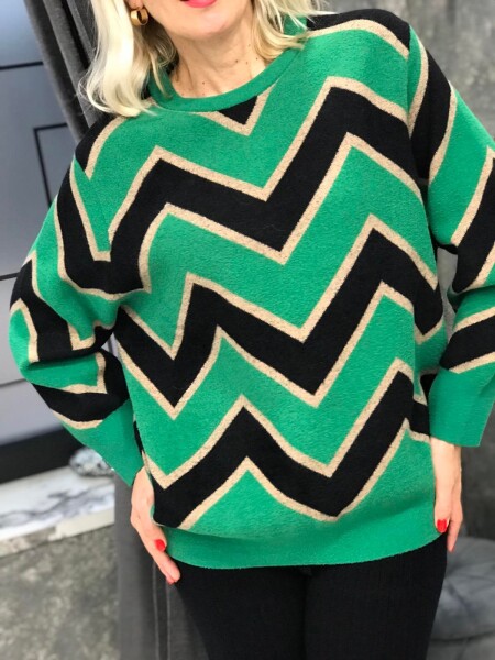 Обемен пуловер oversize в зелено