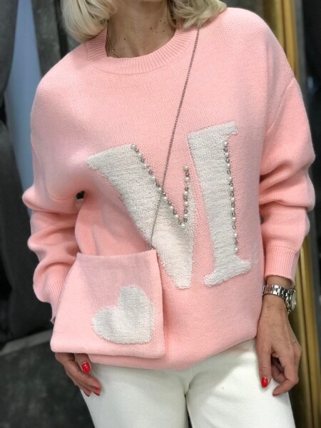 Пуловер с чантичка в розово