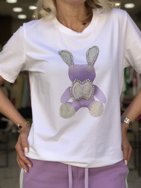 Тениска с лилаво зайче