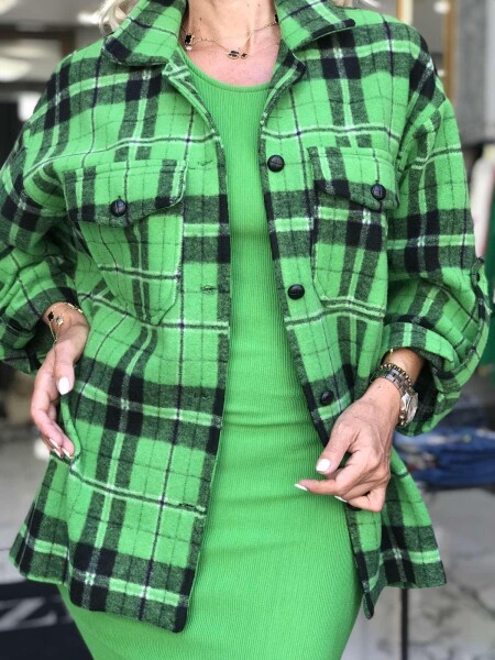 Комплект с карирана риза в зелен цвят